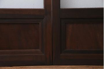 アンティーク建具　腰板ケヤキ材　クリア・ダイヤガラス　味のあるレトロな雰囲気醸し出すガラス戸2枚セット(引き戸)