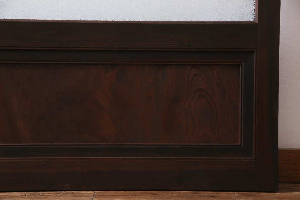 アンティーク建具　腰板ケヤキ材　クリア・ダイヤガラス　味のあるレトロな雰囲気醸し出すガラス戸2枚セット(引き戸)