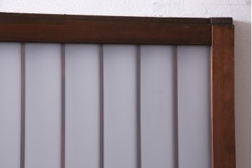レトロ家具　昭和レトロ　腰板ケヤキ材　すりガラスが優しげな印象を与える格子戸(ガラス戸、引き戸、建具)2枚セット