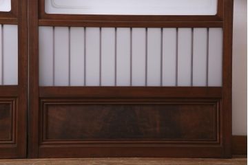 レトロ家具　昭和レトロ　腰板ケヤキ材　すりガラスが優しげな印象を与える格子戸(ガラス戸、引き戸、建具)2枚セット