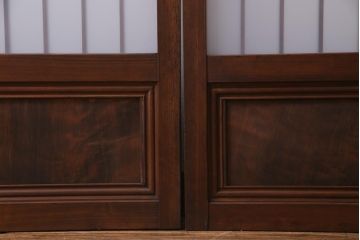 レトロ家具　昭和レトロ　腰板ケヤキ材　すりガラスが優しげな印象を与える格子戸(ガラス戸、引き戸、建具)2枚セット
