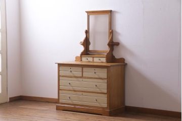 アンティーク家具　フランスアンティーク　ニレ材の明るい色味が温かなドレッシングチェスト(引き出し、ドレッサー、鏡)(R-036199)