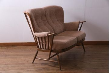 中古　イギリス　ヴィンテージ家具　ERCOL(アーコール)　エバーグリーン　2人掛けソファ(アームチェア、イージーチェア、ビンテージ)(定価約58万円)