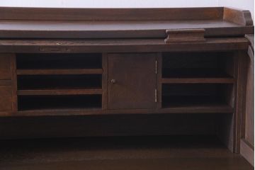 和製　アンティーク家具　ナラ材製　シックな佇まいが大正ロマン香るロールトップデスク(両袖机、在宅ワーク、在宅用デスク)