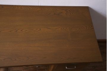 レトロ家具　昭和レトロ　薄型リメイク　ノスタルジックなナラ材製の片袖机(ワークデスク、在宅ワーク、在宅用)