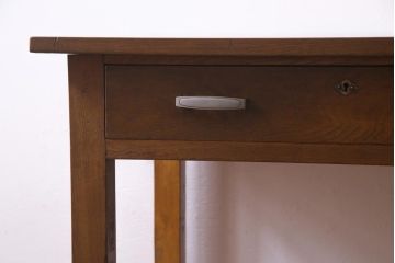 レトロ家具　昭和レトロ　薄型リメイク　ノスタルジックなナラ材製の片袖机(ワークデスク、在宅ワーク、在宅用)