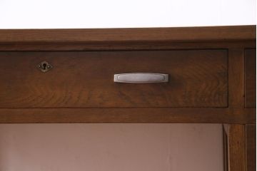 レトロ家具　昭和レトロ　薄型リメイク　ノスタルジックなナラ材製の片袖机(ワークデスク、在宅ワーク、在宅用)