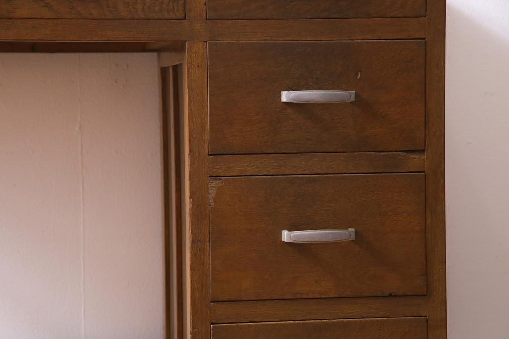 レトロ家具　昭和レトロ　薄型リメイク　ノスタルジックなナラ材製の片袖机(ワークデスク、在宅ワーク、在宅用)