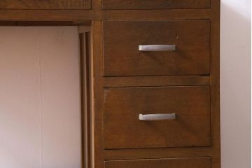 レトロ家具　昭和レトロ　薄型リメイク　ノスタルジックなナラ材製の片袖机(ワークデスク、在宅ワーク、在宅用)