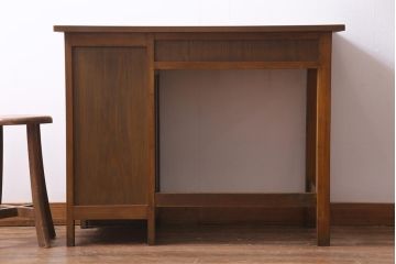 レトロ家具　昭和レトロ　薄型リメイク　ノスタルジックなナラ材製の片袖机(ワークデスク、在宅ワーク、在宅用)