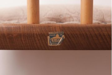 ヴィンテージ家具　イギリスビンテージ　ERCOL(アーコール)　フープバック　布張り座面のウィンザーチェア(ダイニングチェア、ワークチェア、椅子、ウインザーチェア)