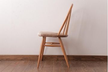 ヴィンテージ家具　イギリスビンテージ　ERCOL(アーコール)　フープバック　布張り座面のウィンザーチェア(ダイニングチェア、ワークチェア、椅子、ウインザーチェア)(2)