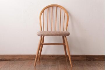 ヴィンテージ家具　イギリスビンテージ　ERCOL(アーコール)　フープバック　布張り座面のウィンザーチェア(ダイニングチェア、ワークチェア、椅子、ウインザーチェア)(3)