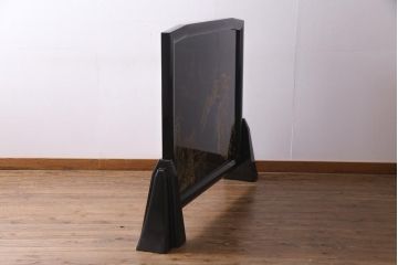 中古　伝統工芸　白峯作　漆塗り　鎗金・沈金蒔絵　山水図の衝立(パーテーション)