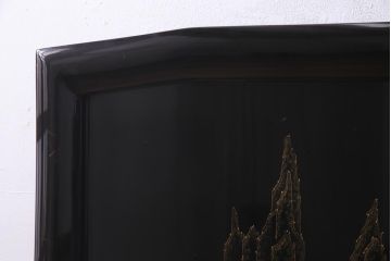 中古　伝統工芸　白峯作　漆塗り　鎗金・沈金蒔絵　山水図の衝立(パーテーション)