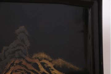 中古　伝統工芸　白峯作　漆塗り　鎗金・沈金蒔絵　山水図の衝立(パーテーション)