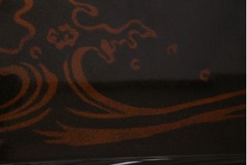 中古　伝統工芸　白峯作　漆塗り　鎗金・沈金蒔絵　山水図の衝立(パーテーション)