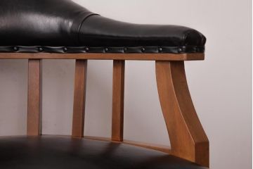 アンティーク家具　ナラ材　黒いレザーと木色のコントラストがお洒落なドクターチェア(回転椅子、アームチェア)