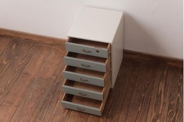 レトロ家具　ペイント家具　淡いカラーがレトロな雰囲気醸し出す小引き出し(サイドチェスト、チェスト)