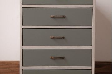 レトロ家具　ペイント家具　淡いカラーがレトロな雰囲気醸し出す小引き出し(サイドチェスト、チェスト)