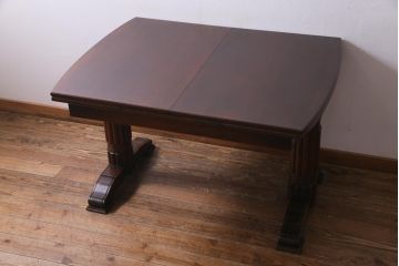 イギリス　アンティーク家具　オーク材　重厚な佇まいのドローリーフテーブル(エクステンションテーブル、ダイニング)