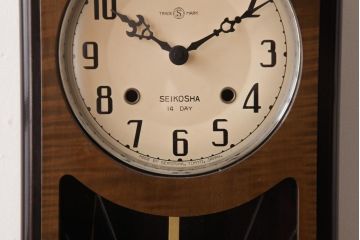 レトロ雑貨　精工舎(SEIKOSHA、セイコー)　内部交換済・電池式　14DAY　掛時計(柱時計、振り子時計、古時計)