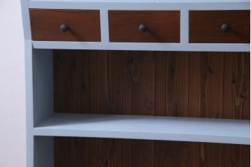 ラフジュ工房オリジナル　ペイント家具　古材使用　くすんだカラーが魅力的な薄型ブックシェルフ(収納棚、本棚、ウッドシェルフ)