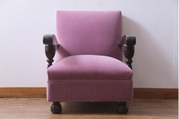 ビンテージ家具　大正ロマン　樺(カバ)材　クラシカルなデザインの1Pソファ(1人掛け、アームソファ)(1)