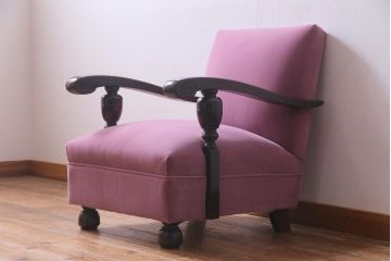 ビンテージ家具　大正ロマン　樺(カバ)材　クラシカルなデザインの1Pソファ(1人掛け、アームソファ)(1)