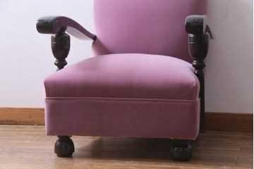 ビンテージ家具　大正ロマン　樺(カバ)材　クラシカルなデザインの1Pソファ(1人掛け、アームソファ)(1)