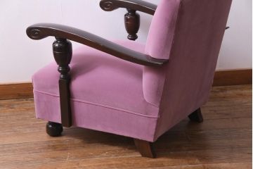 ビンテージ家具　大正ロマン　樺(カバ)材　クラシカルなデザインの1Pソファ(1人掛け、アームソファ)(1)