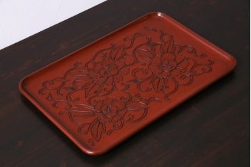 アンティーク雑貨　在銘　木製　鎌倉彫　お盆(作家物漆器)