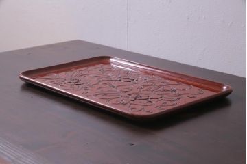 アンティーク雑貨　在銘　木製　鎌倉彫　お盆(作家物漆器)