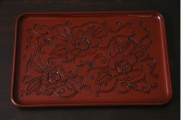アンティーク雑貨　在銘　木製　鎌倉彫　お盆(作家物漆器)