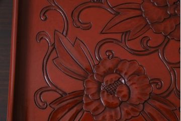 アンティーク雑貨　在銘　木製　鎌倉彫　お盆(作家物漆器)