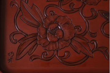 アンティーク雑貨　在銘　木製　鎌倉彫　お盆(作家物漆器)