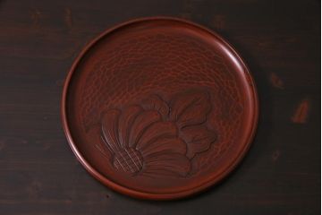 アンティーク雑貨　陽堂製　鎌倉彫　木製お盆(漆器)
