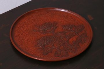 アンティーク雑貨　千賀子　在銘　鎌倉彫　お盆(漆器)