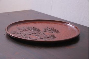 アンティーク雑貨　千賀子　在銘　鎌倉彫　お盆(漆器)