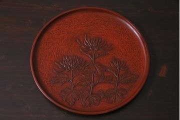 アンティーク雑貨　千賀子　在銘　鎌倉彫　お盆(漆器)