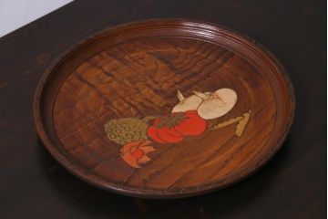 アンティーク雑貨　在銘　栗製　彫刻　お盆(作家物)