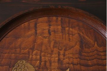 アンティーク雑貨　在銘　栗製　彫刻　お盆(作家物)