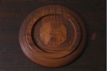 アンティーク雑貨　在銘　栗製　彫刻　お盆(作家物)