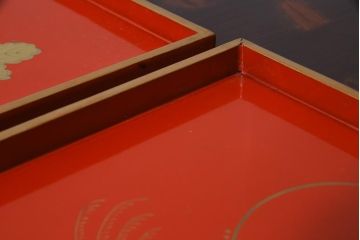 アンティーク雑貨　朱塗　金蒔絵　木製盆(漆器)