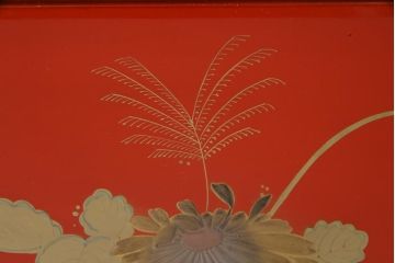 アンティーク雑貨　朱塗　金蒔絵　木製盆(漆器)