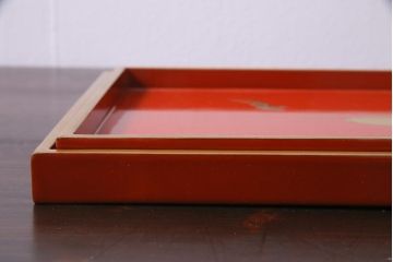 アンティーク雑貨　朱塗　金蒔絵　木製盆(漆器)