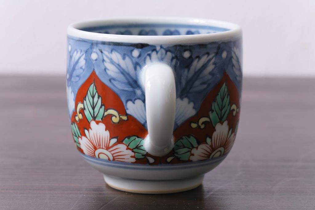 アンティーク雑貨　六代　佐藤走波作　染錦牡丹文　共箱付き　珈琲碗(カップ&ソーサー)