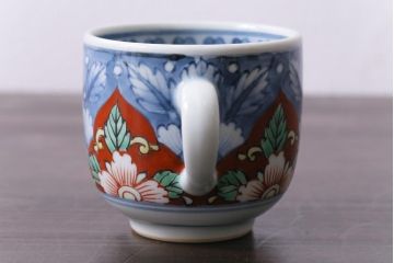 アンティーク雑貨　六代　佐藤走波作　染錦牡丹文　共箱付き　珈琲碗(カップ&ソーサー)