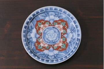 アンティーク雑貨　六代　佐藤走波作　染錦牡丹文　共箱付き　珈琲碗(カップ&ソーサー)