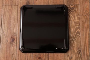 アンティーク雑貨　鶴田双鶴銅　栗色香盆形木製膳5客セット・箱付き(お膳、漆器、脚付膳、和食器)(R-036260)
